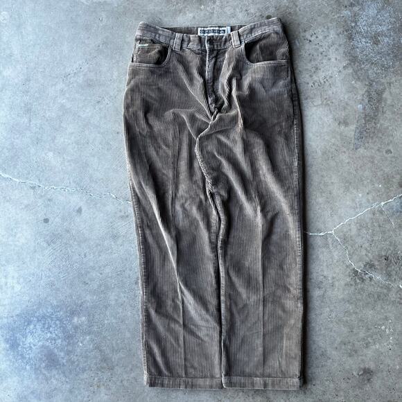 VINTAGE QUIKSILVER BROWN CORDUROY PANTS Y2K 00S BAGGY WIDE-LEG 32X30 90S SKATE